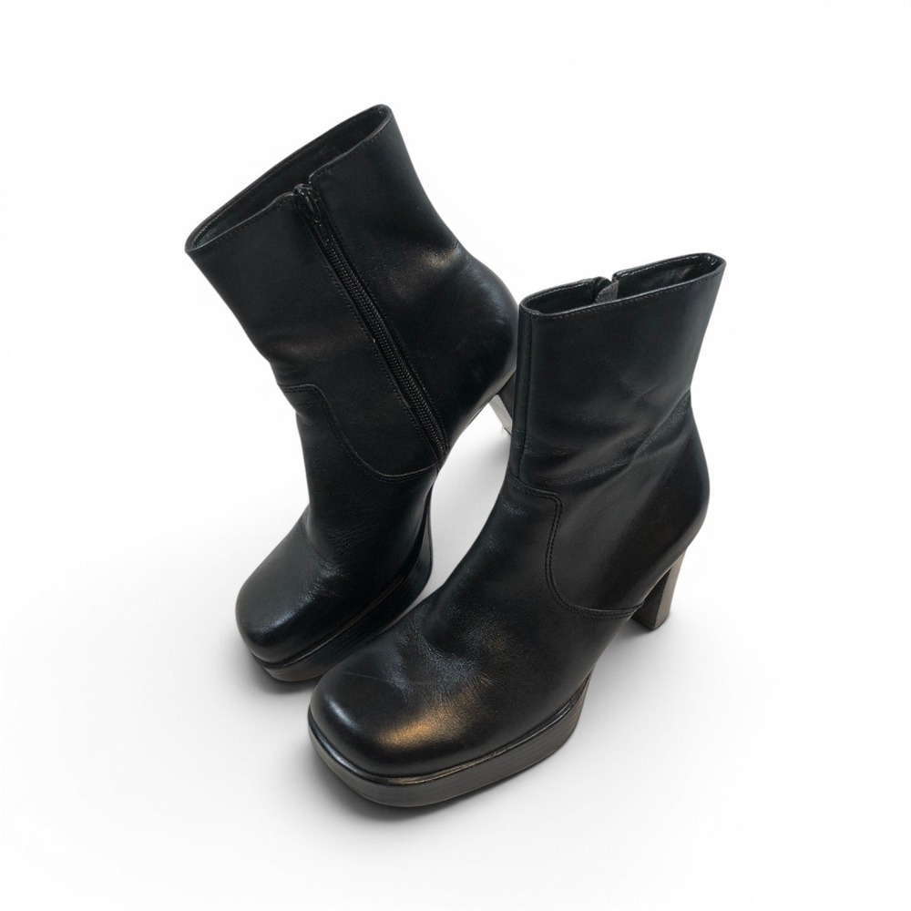 Michelle D Womens 7M Black Faux Leather Platform Ankle Boots Square Toe Block